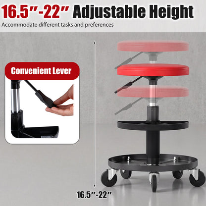 Adjustable rolling mechanic stool DirectDeals red cushioned seat and tool trays, 16.5-22 inches on Tampa Home & Garden Store