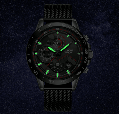 Stevvex men's sports waterproof watch with stainless steel bracelet, black dial, green lume on Tampa Home & Garden Store