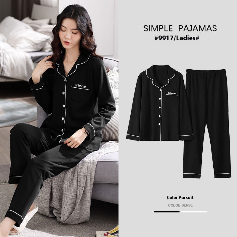 Stevvex women's cotton pajama set black with piping, sleeves, button-down top and pants on Tampa Home & Garden Store