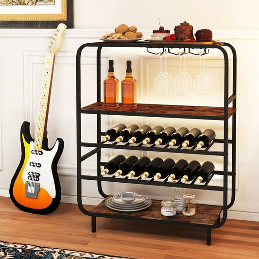 Wine Rack with 5-tier shelf and Glass Holders in black metal for bottles and glasses on Tampa Home & Garden Store