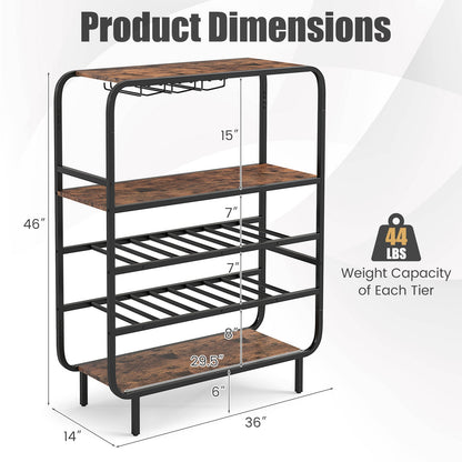 16 Bottle Wine Rack with 5-Tier Wine Shelf and Glass Holders for Kitchen Bar-Rustic Brown