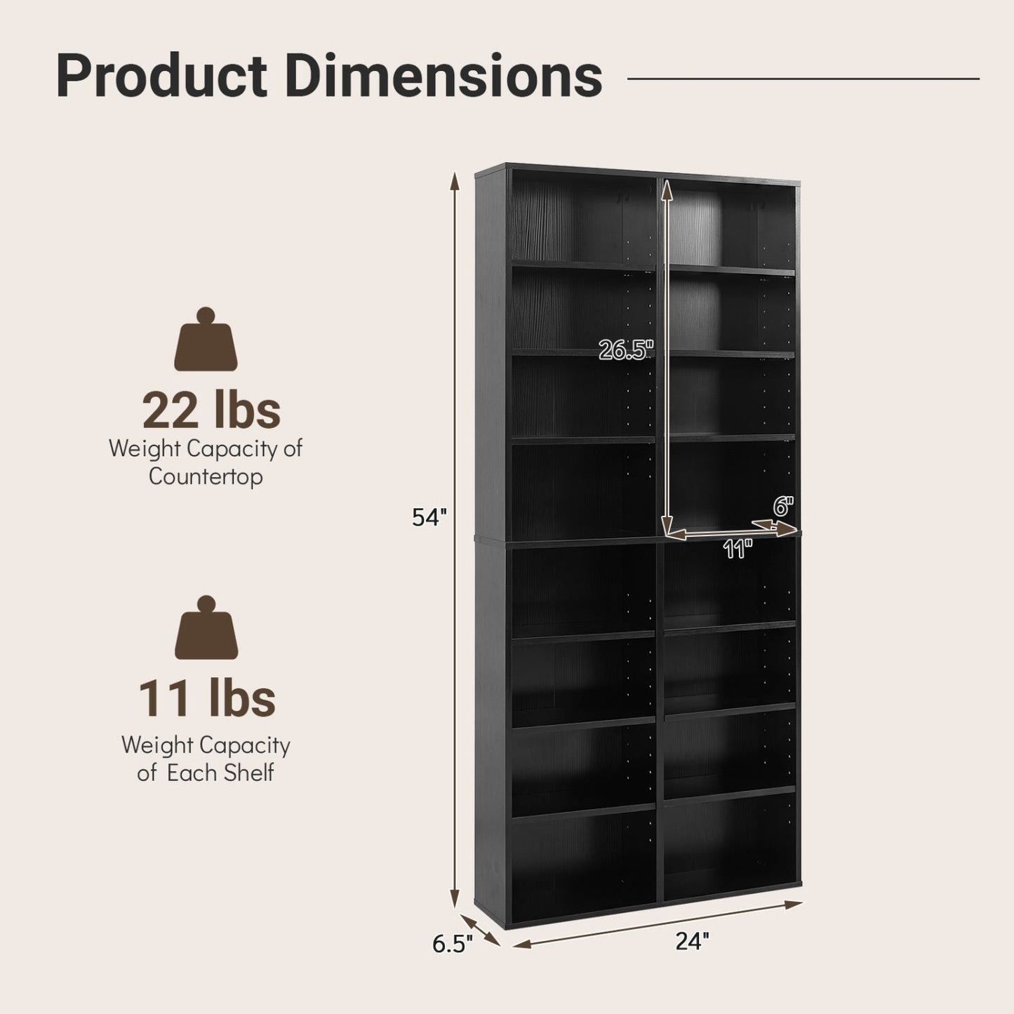 DirectDeals 16-compartment CD storage unit bookcase with adjustable shelves in black on Tampa Home & Garden Store