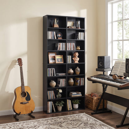 CD storage bookcase 16-compartment black with adjustable shelves DirectDeals on Tampa Home & Garden Store
