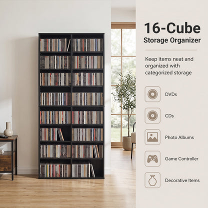 DirectDeals 16-Cube CD storage bookcase with adjustable shelves in black, filled with CDs on Tampa Home & Garden Store