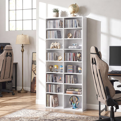 16 Compartment CD Storage Unit 54-inch tall white bookcase with adjustable shelves DirectDeals on Tampa Home & Garden Store