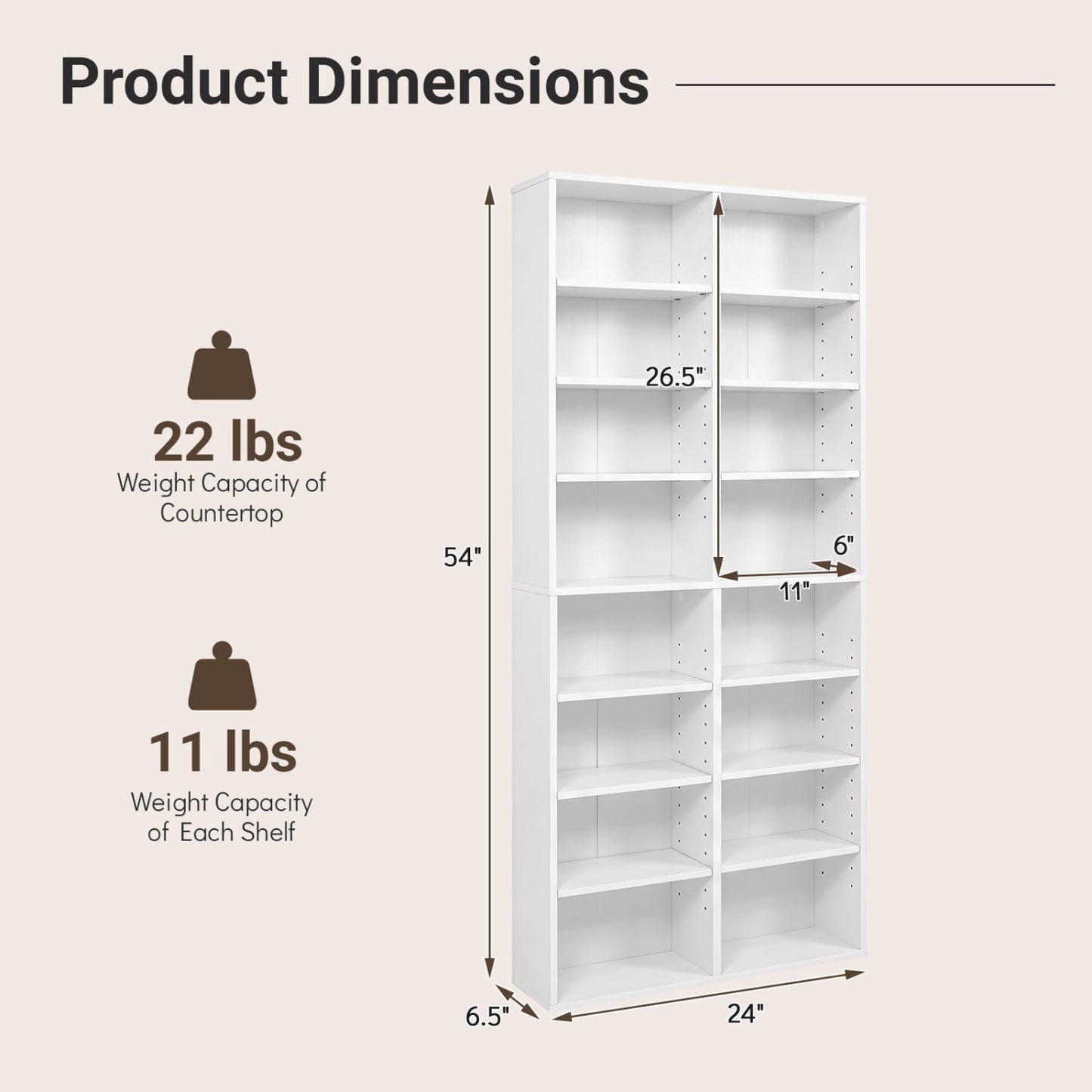 DirectDeals 16-Compartment CD Storage Unit white with adjustable shelves, 54H x 24W x 6.5D on Tampa Home & Garden Store