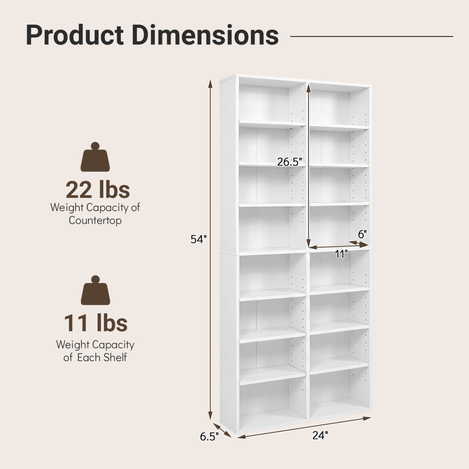 DirectDeals 16-Compartment CD Storage Unit white with adjustable shelves, 54H x 24W x 6.5D on Tampa Home & Garden Store