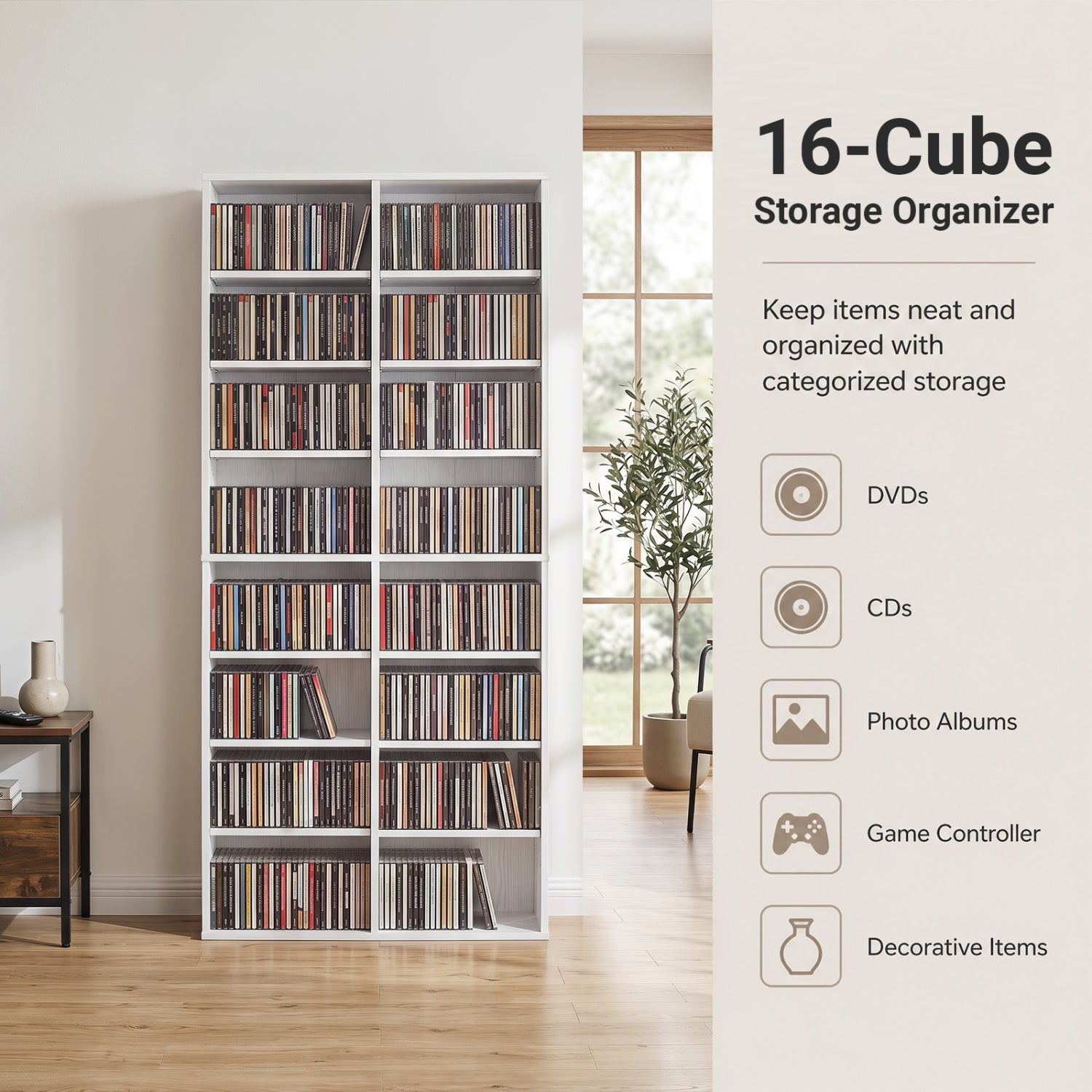 16-Cube CD storage organizer bookcase by DirectDeals in white with adjustable shelves on Tampa Home & Garden Store