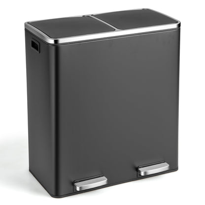 Cubo de basura doble de 60 litros para reciclaje con pedal - Plateado