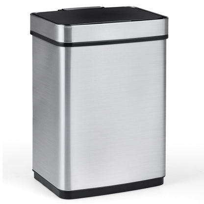 16 Gallon Trash Can Infrared Motion Sensor Garbage Can with Dual Compartments-Silver