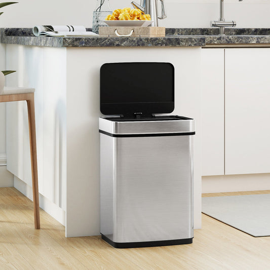 16 Gallon Trash Can Infrared Motion Sensor Garbage Can with Dual Compartments-Silver - Tampa Home & Garden Store