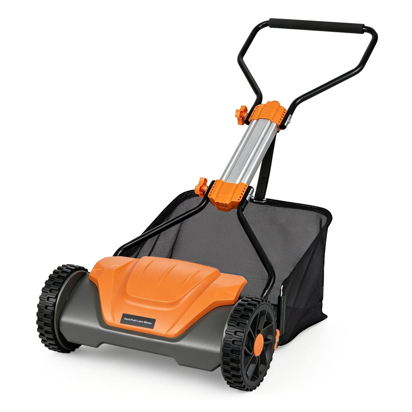 DirectDeals 16-Inch Push Reel Mower with 8-Gallon Grass Catcher, orange body, black handle on Tampa Home & Garden Store