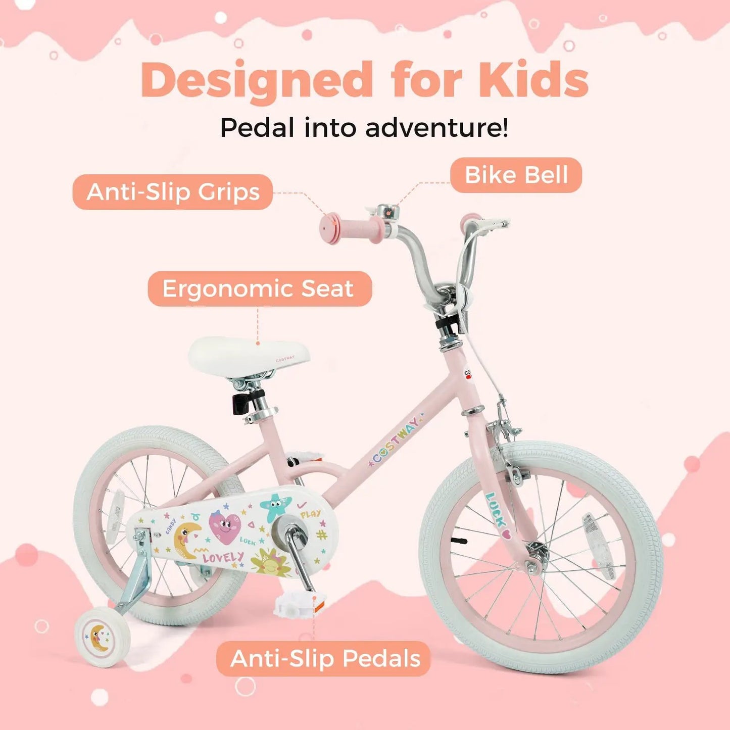 Kids Bike 12 To 18 Inch With Training Wheels Pink
