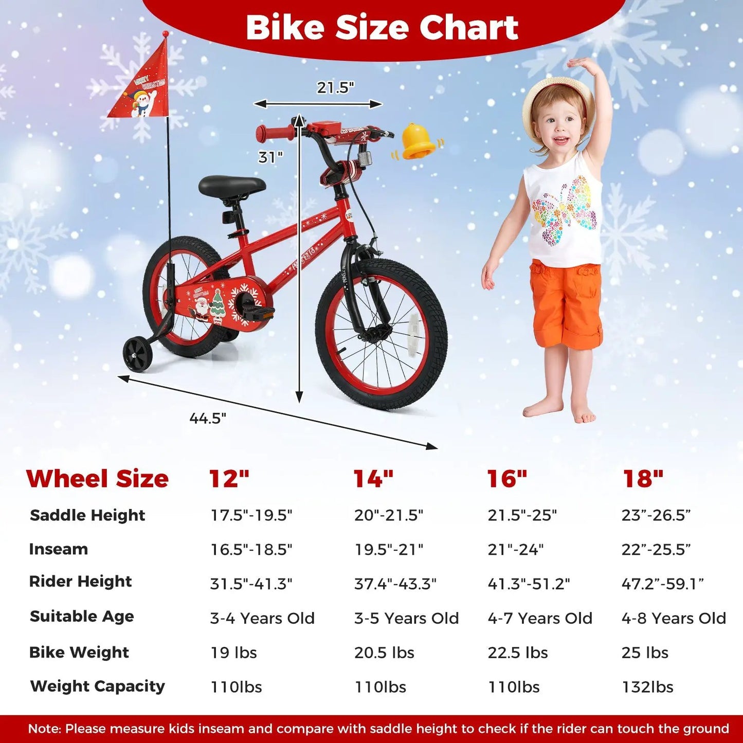 Kids Bike 12 to 18 Inch with Training Wheels