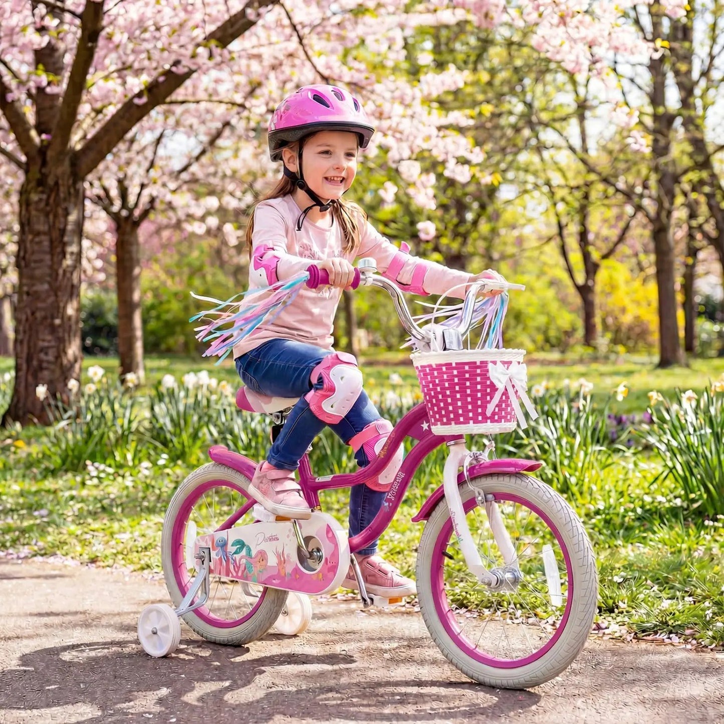 Kids Bike 18 Inch With Training Wheels Rose Red