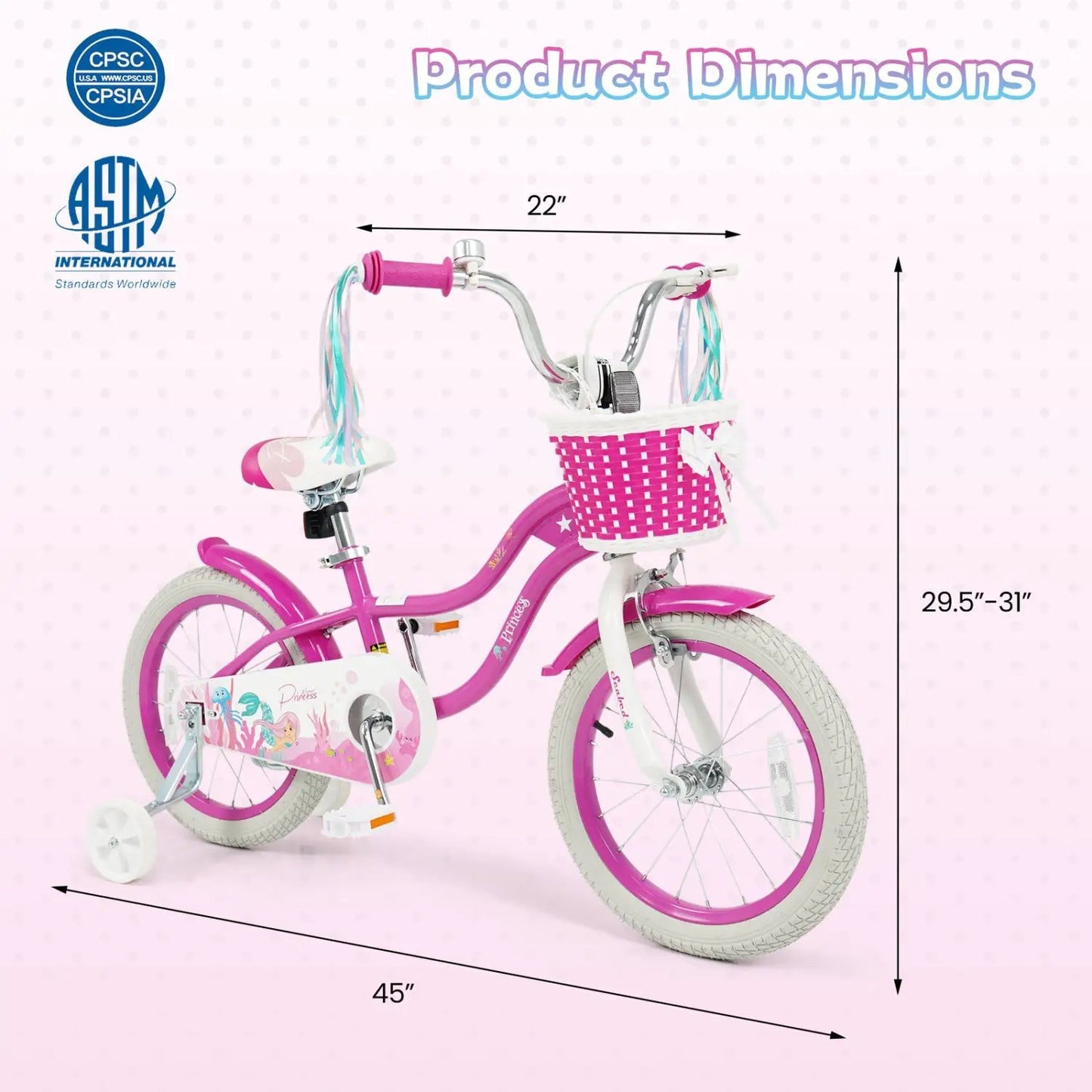 Kids Bike 18 Inch With Training Wheels Rose Red