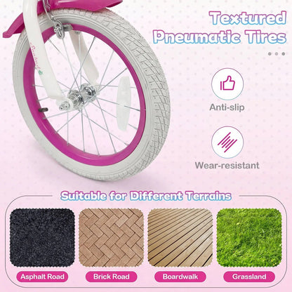 Kids Bike 18 Inch With Training Wheels Rose Red