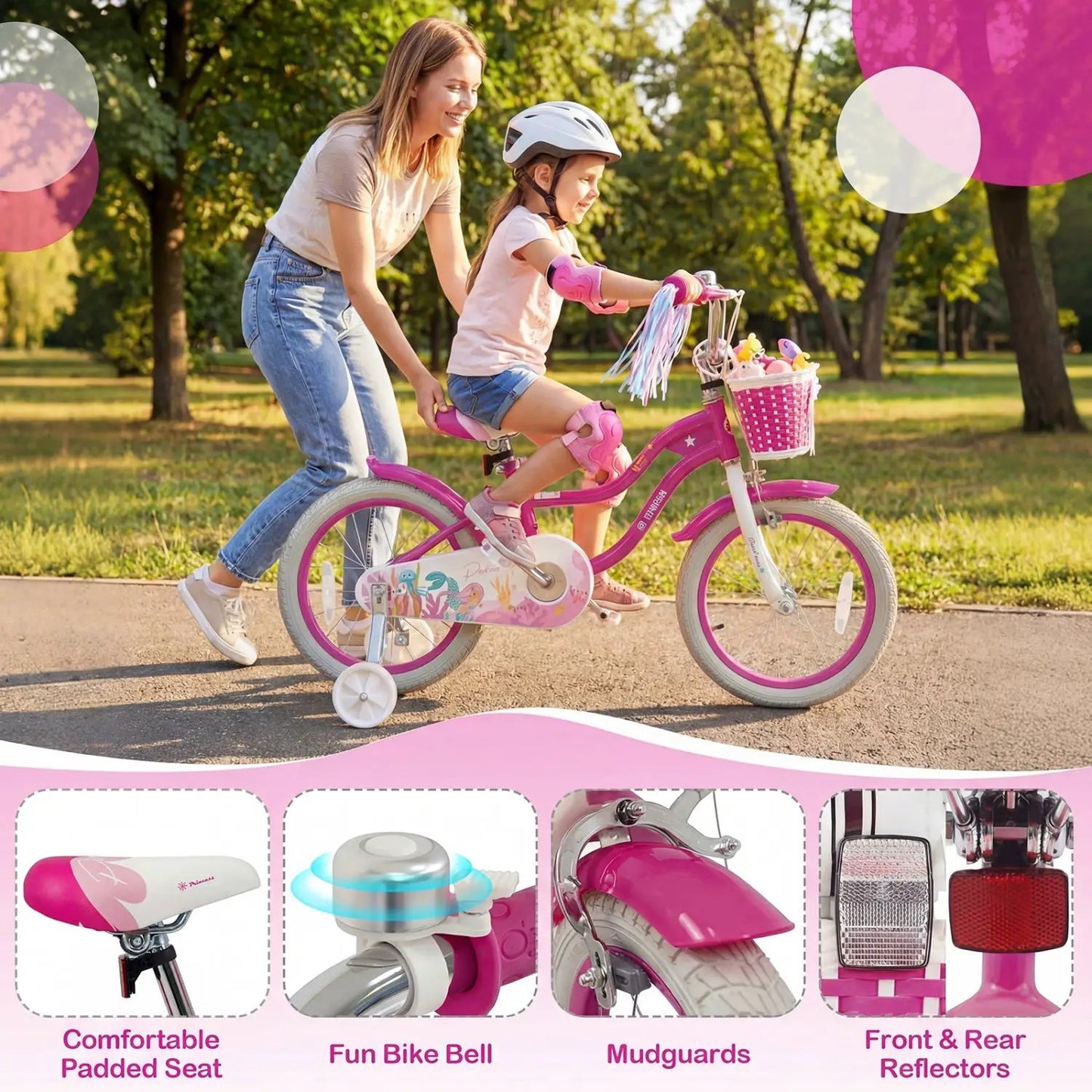 Kids Bike 18 Inch With Training Wheels Rose Red