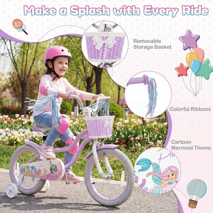 Kids Bike 12-20 Inch With Training Wheels Purple