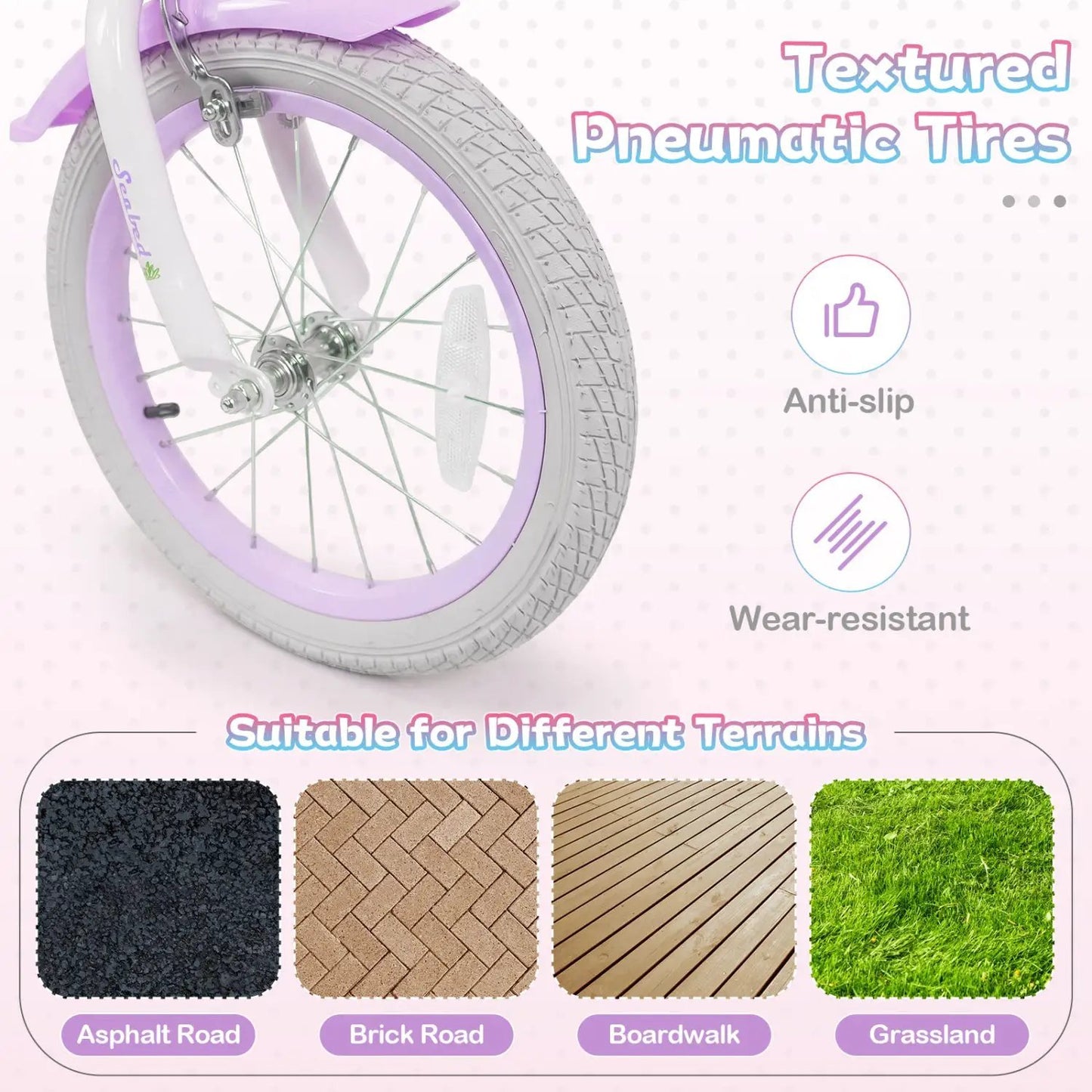 Kids Bike 12-20 Inch With Training Wheels Purple