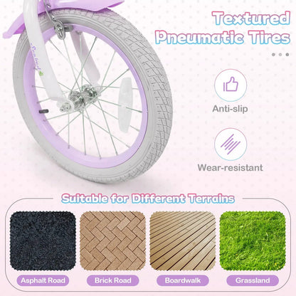 Kids Bike 12-20 Inch With Training Wheels Purple
