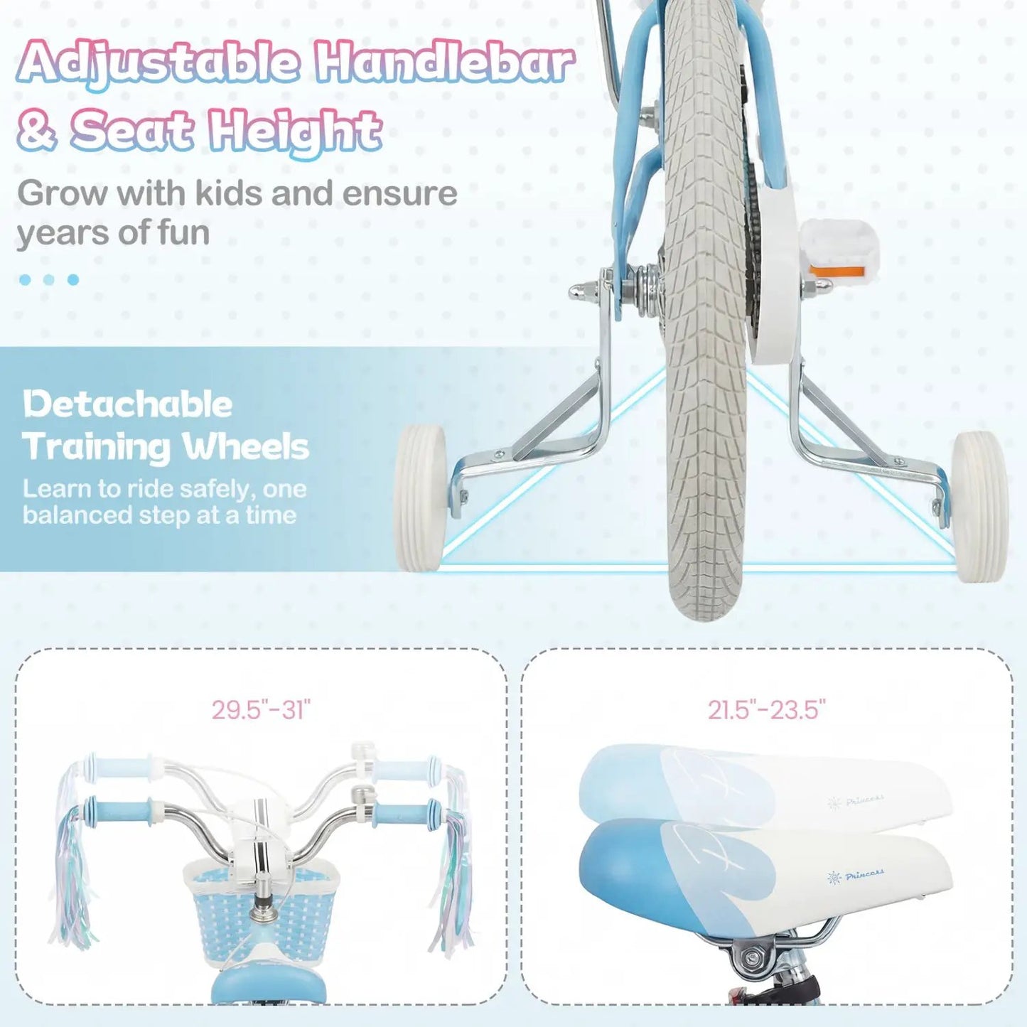 Kids Mermaid Bike 12 to 20 Training Wheels Basket
