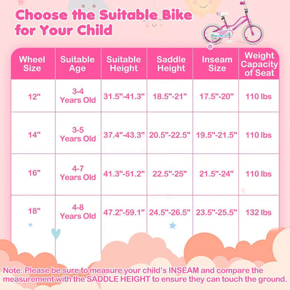 Kids Bike 12-18 Inch with Training Wheels Pink