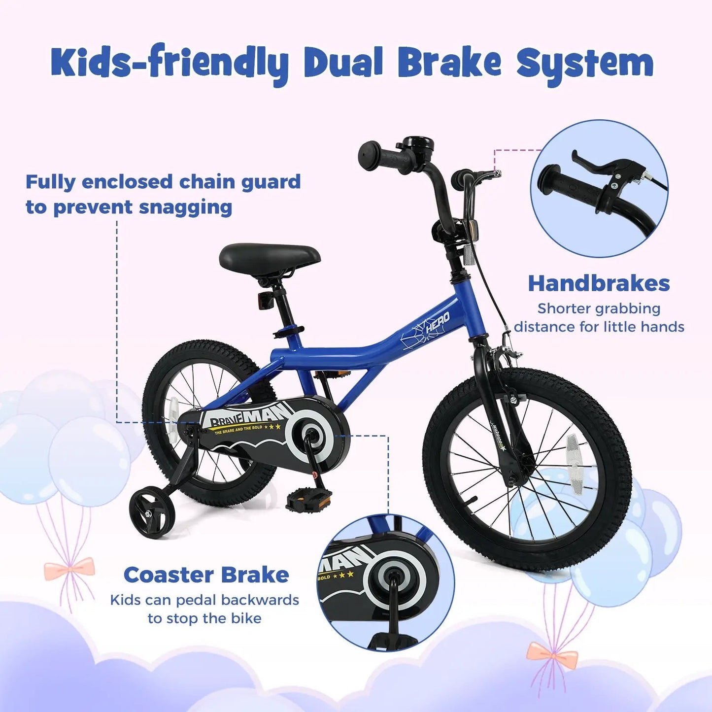 Kids 14-Inch Bike With Training Wheels Navy