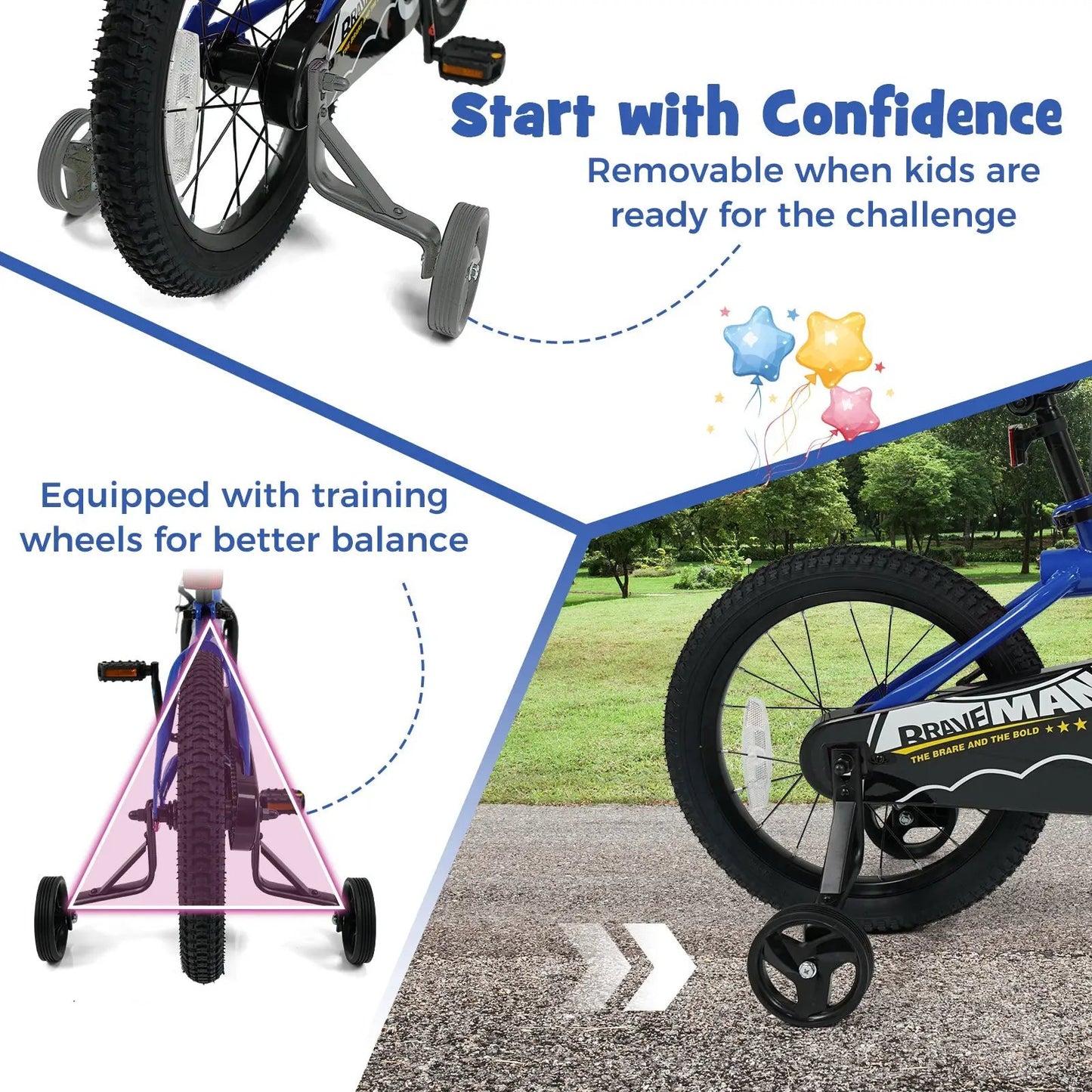 Kids 14-Inch Bike With Training Wheels Navy