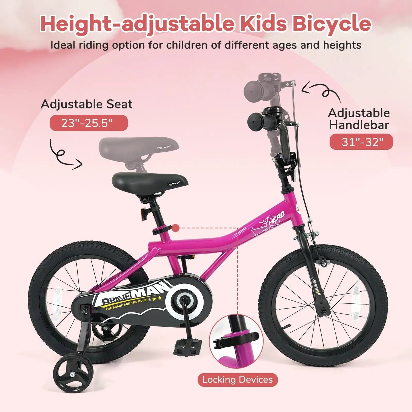 Kids Bike 14-Inch with Training Wheels Pink