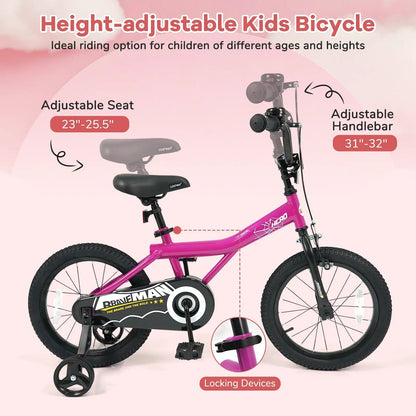 Kids Bike 14-Inch with Training Wheels Pink