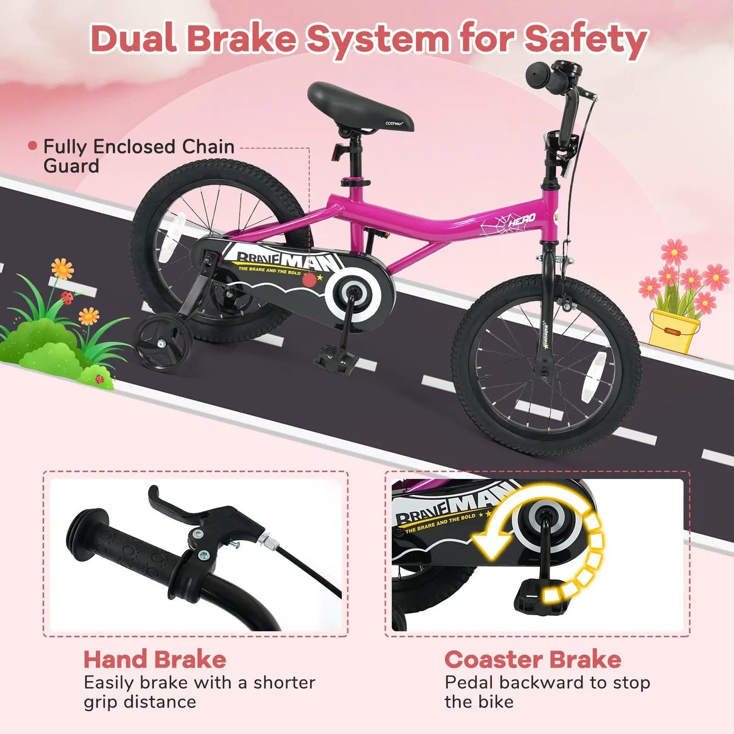 Kids Bike 14-Inch with Training Wheels Pink