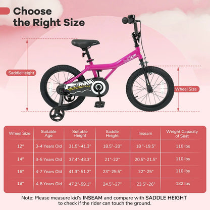Kids Bike 14-Inch with Training Wheels Pink