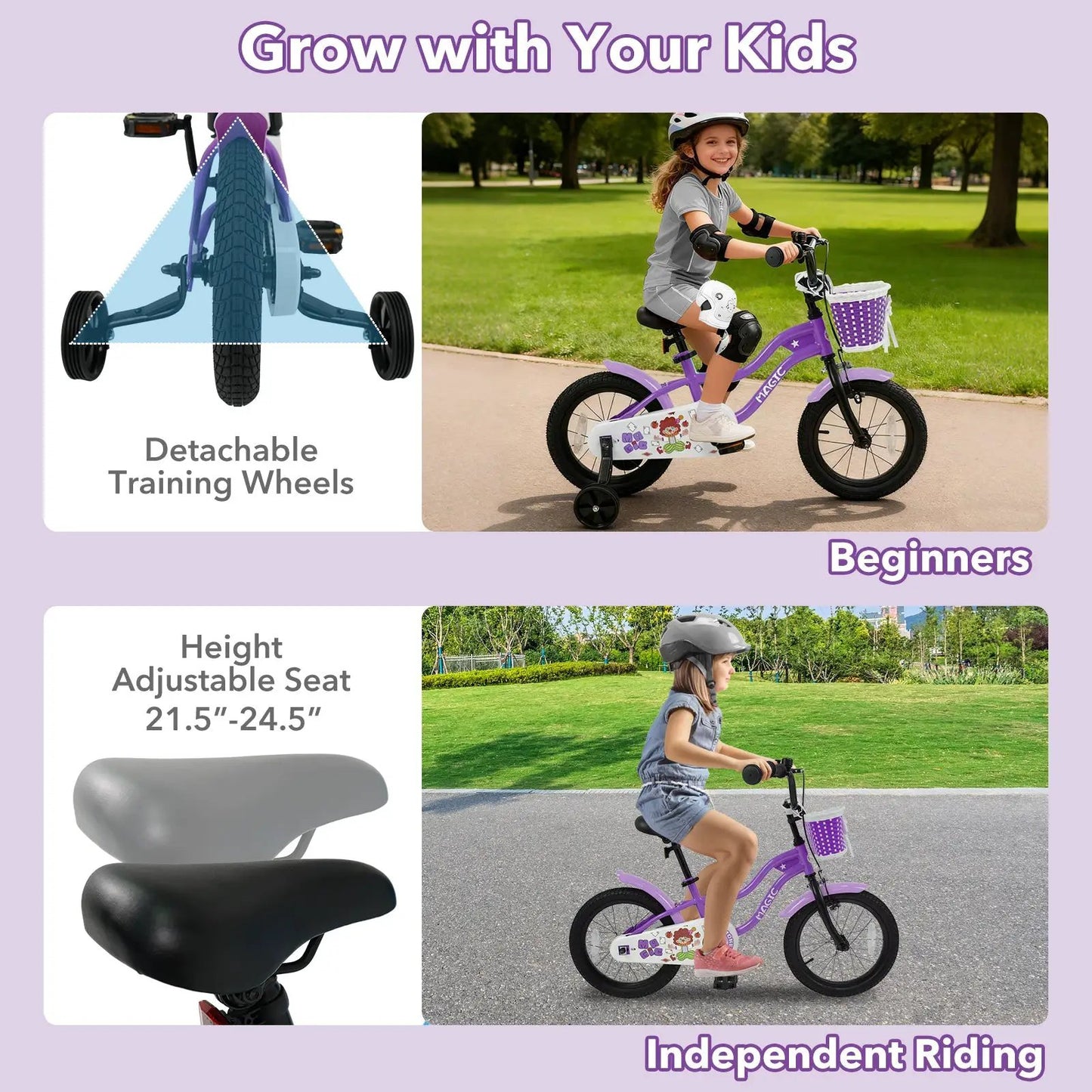 Kids Bike With Training Wheels 12 To 18 Purple