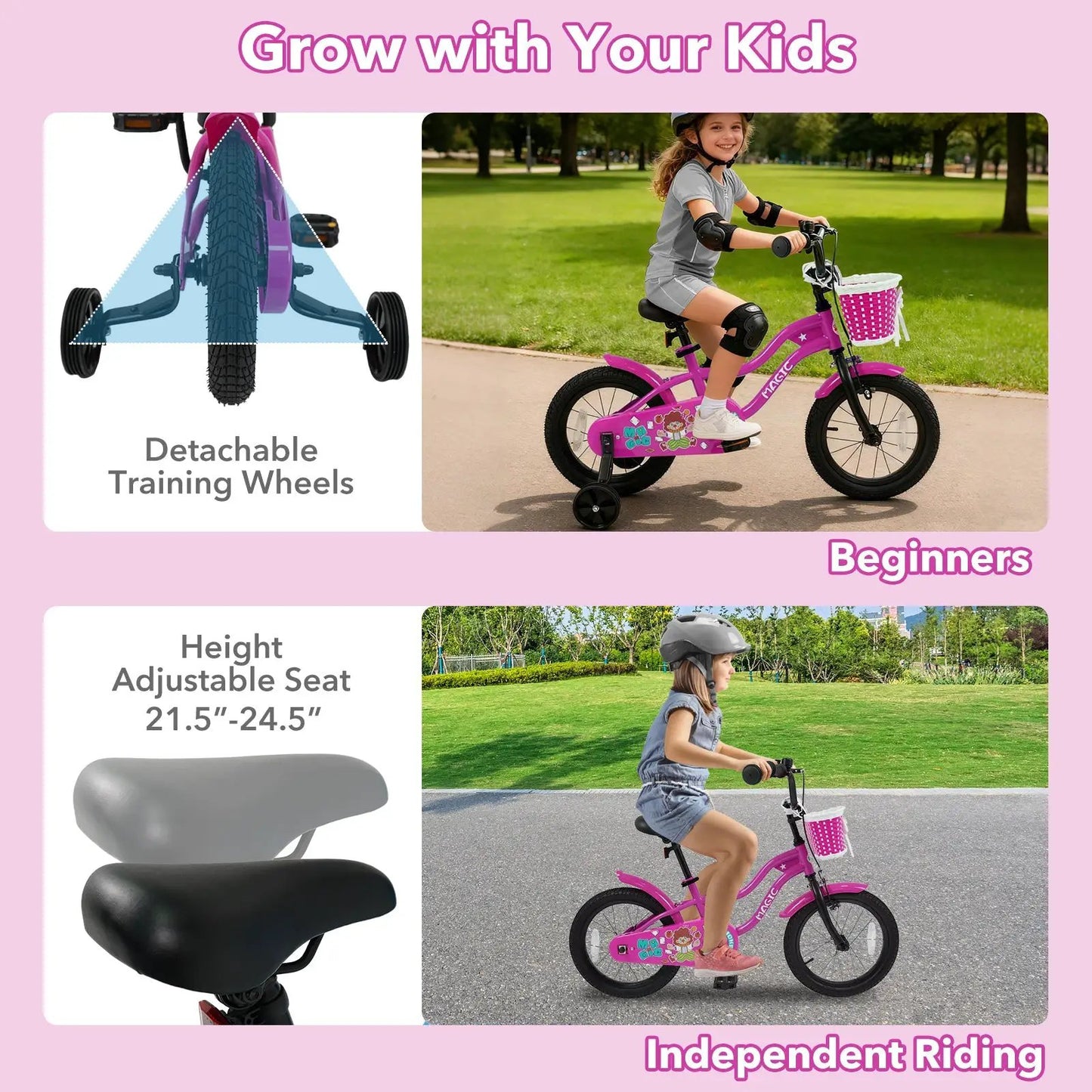 Kids Bike With Training Wheels 12 to 18 Inch Rose