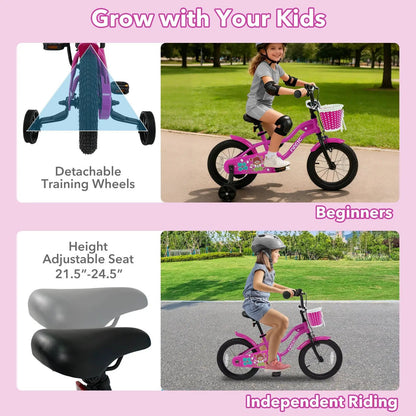Kids Bike With Training Wheels 12 to 18 Inch Rose
