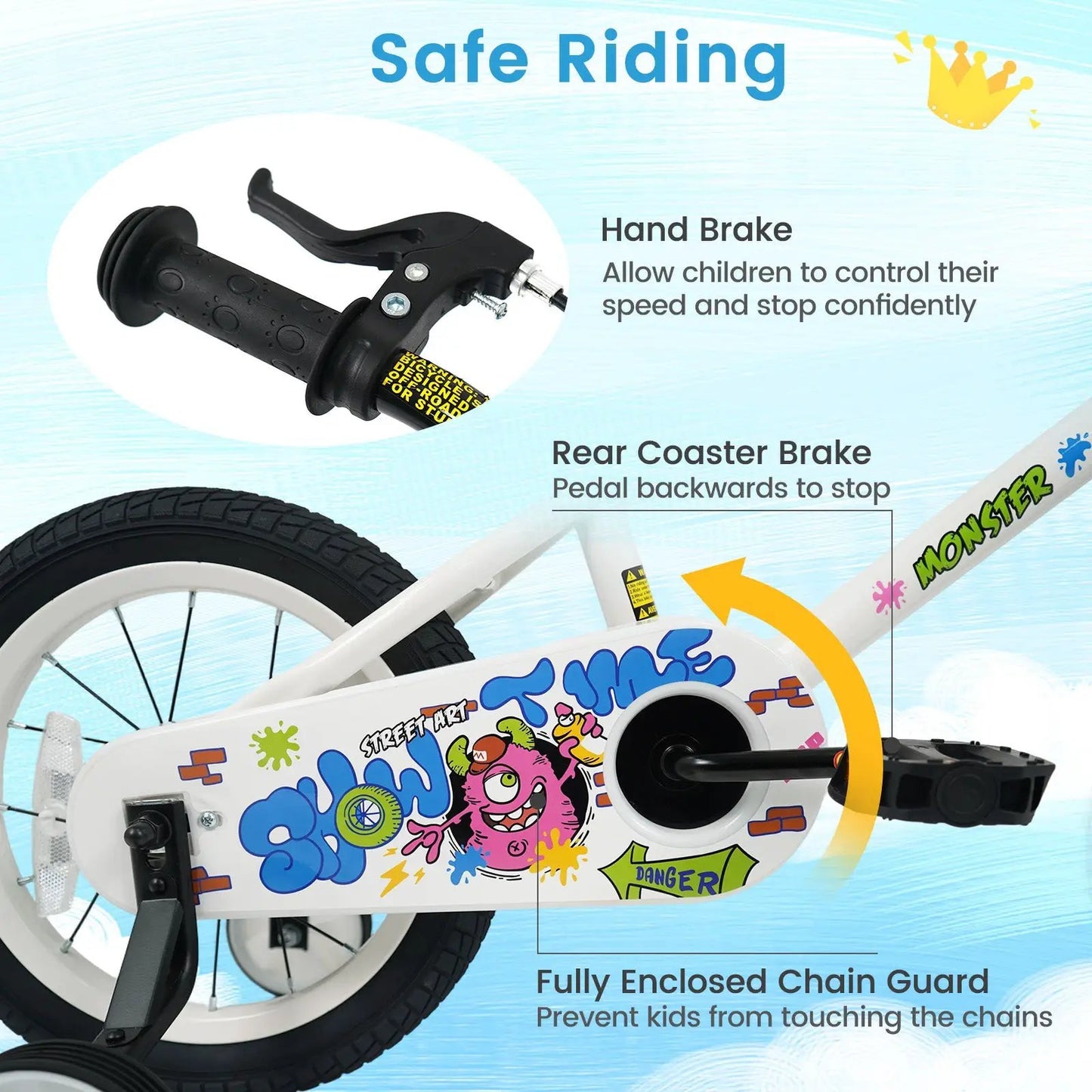 Kids Bike with Training Wheels 12 to 18 White