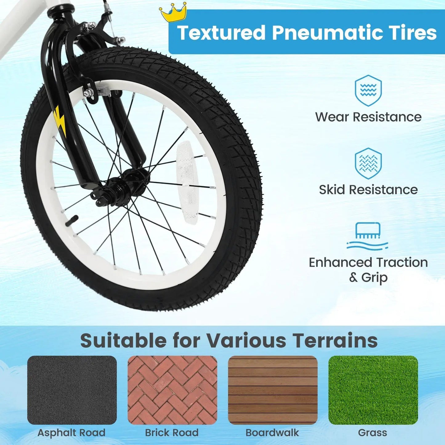 Kids Bike with Training Wheels 12 to 18 White