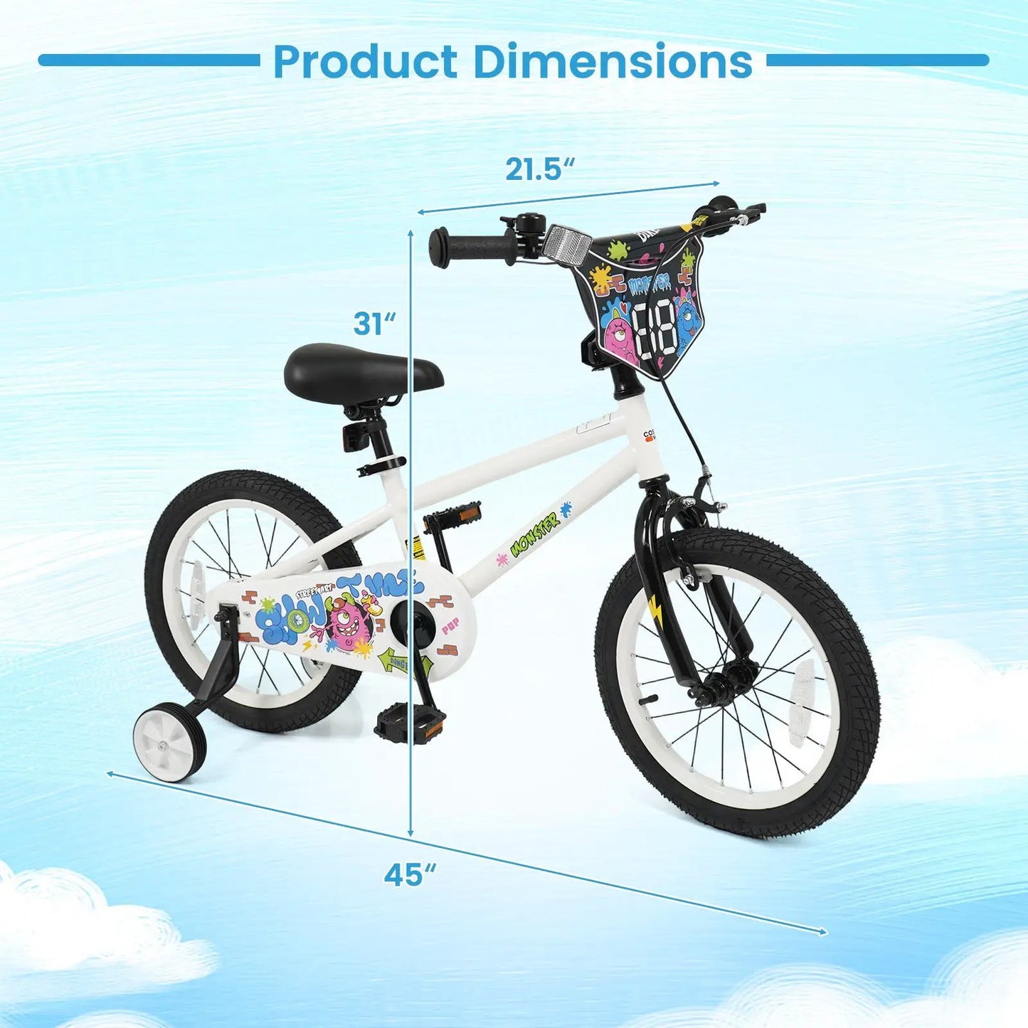Kids Bike with Training Wheels 12 to 18 White