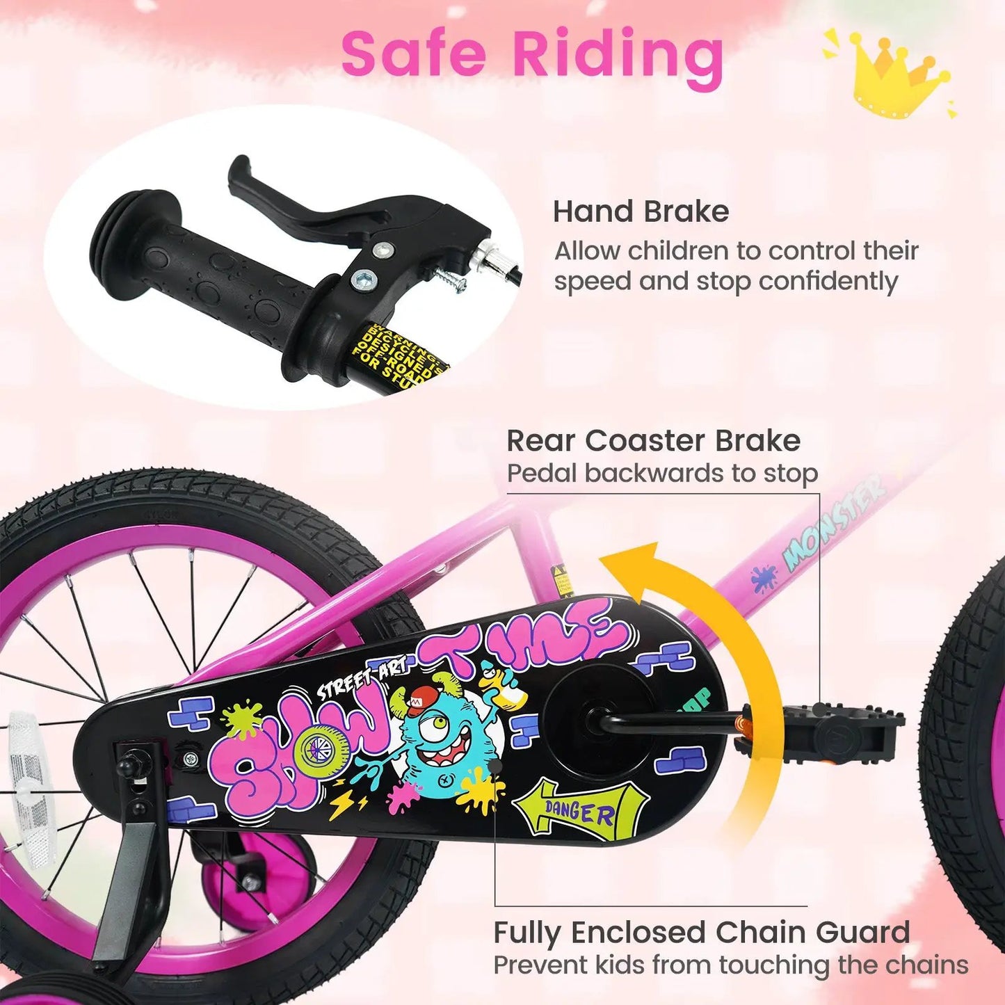 Kids Bike with Training Wheels 12 to 18 Inch Pink