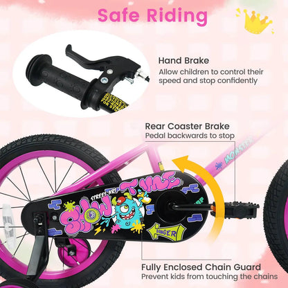 Kids Bike with Training Wheels 12 to 18 Inch Pink