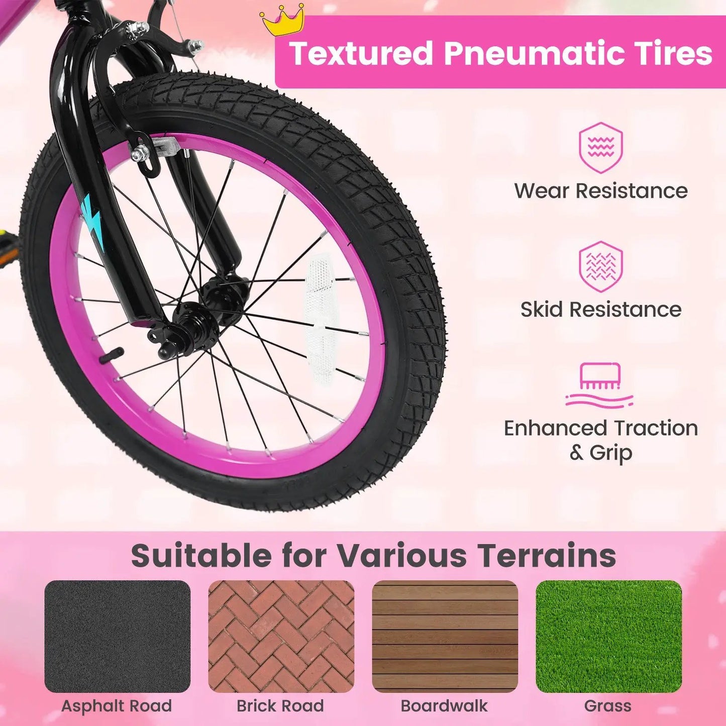 Kids Bike with Training Wheels 12 to 18 Inch Pink
