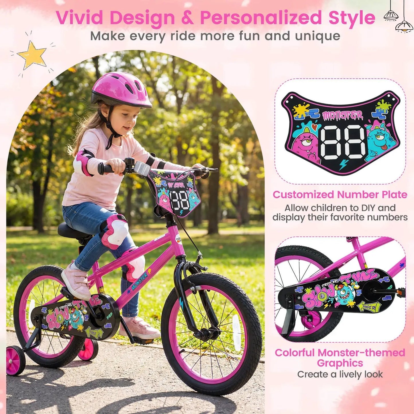Kids Bike with Training Wheels 12 to 18 Inch Pink