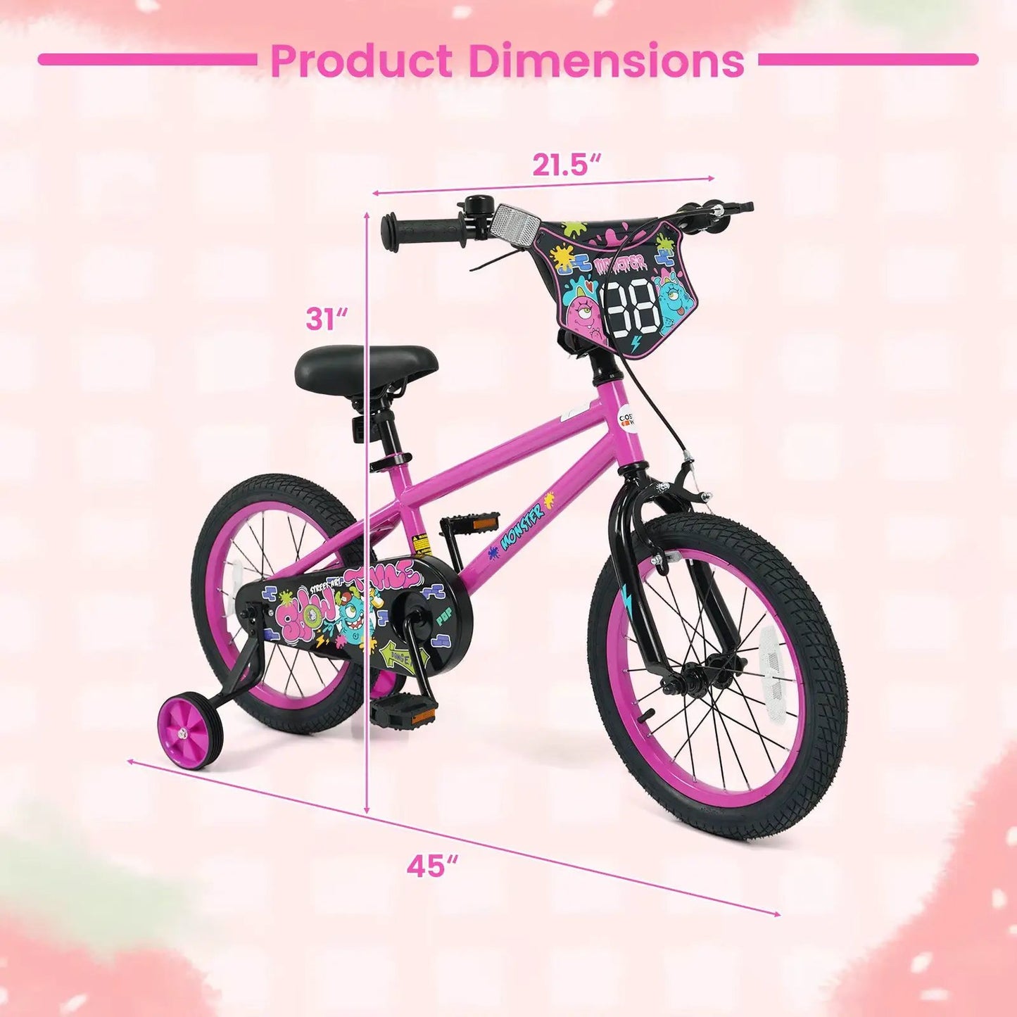Kids Bike with Training Wheels 12 to 18 Inch Pink