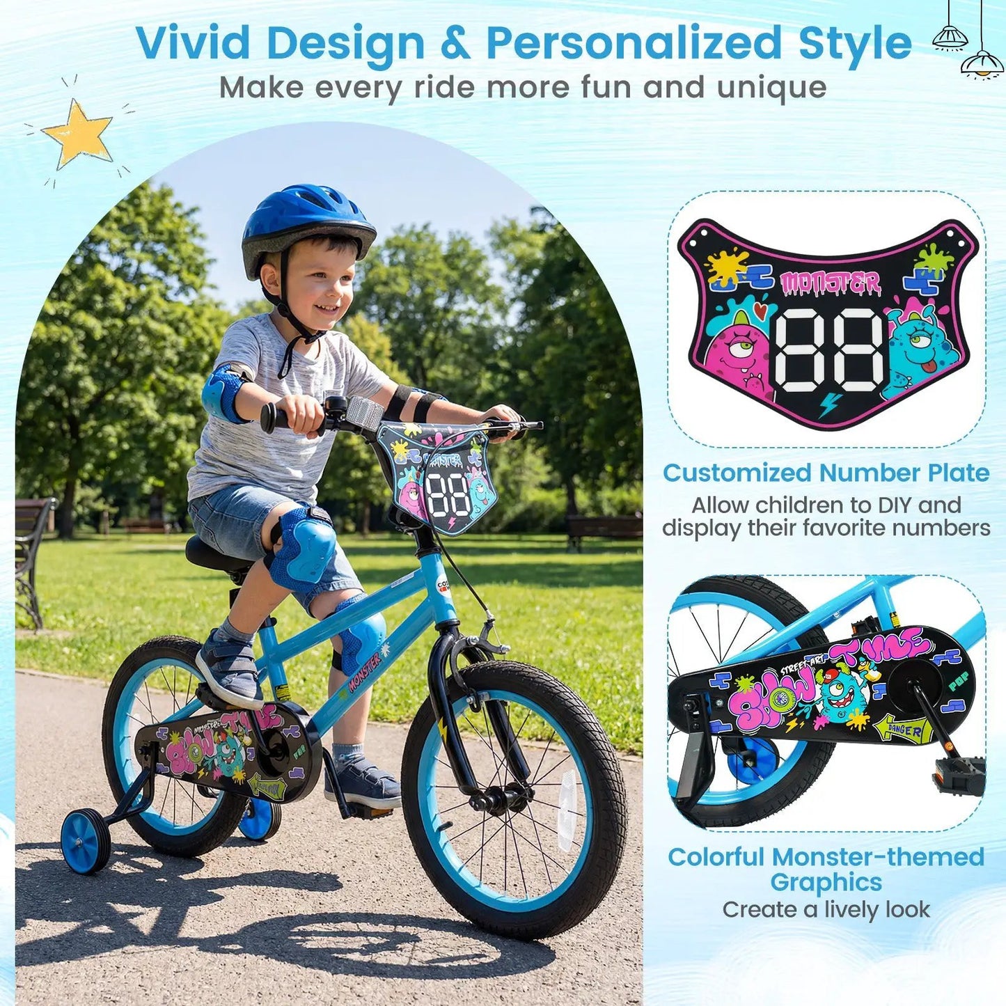 Kids Bike Sixteen Inch Training Wheels For Ages 4