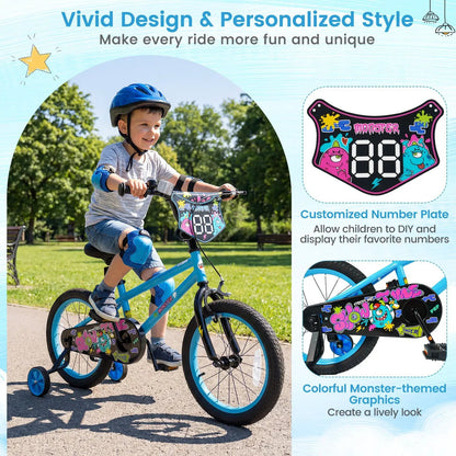 Kids Bike Sixteen Inch Training Wheels For Ages 4
