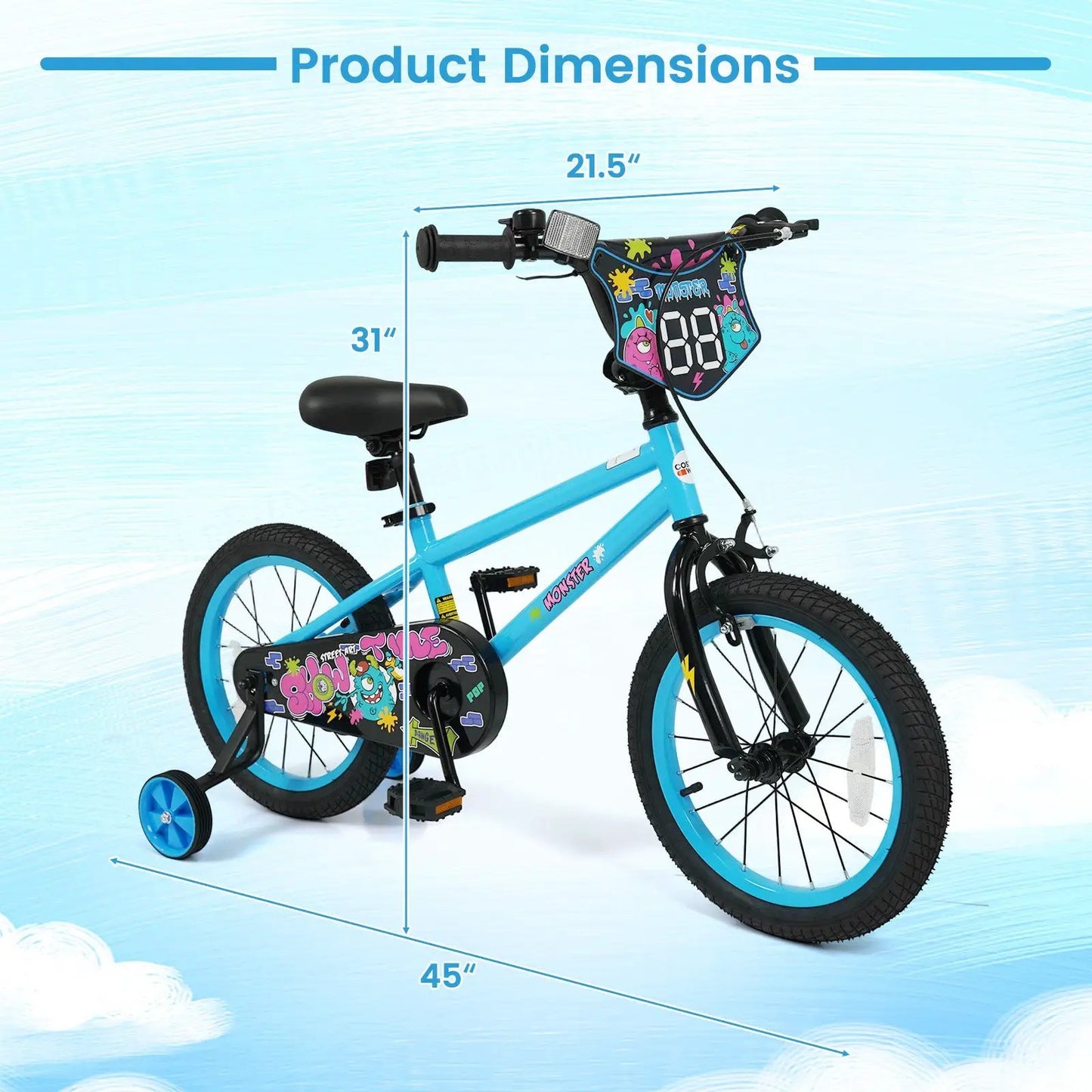 Kids Bike Sixteen Inch Training Wheels For Ages 4