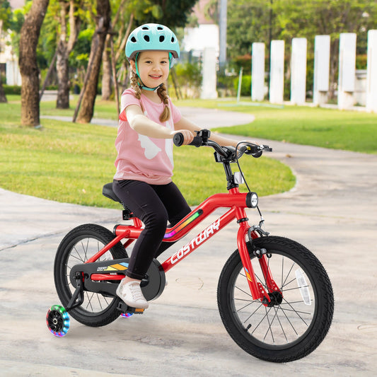 16 Inch Kids Bike with LED Lights Adjustable Carbon Steel Bicycle for 4-7 Years Old-16 inches - Tampa Home & Garden Store
