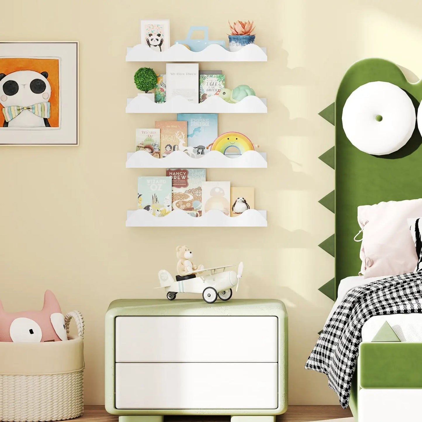 Floating Nursery Book Shelves Set of 4 White Fir
