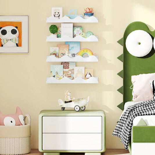 Floating Nursery Book Shelves set of 4 in white fir wood by DirectDeals on Tampa Home & Garden Store